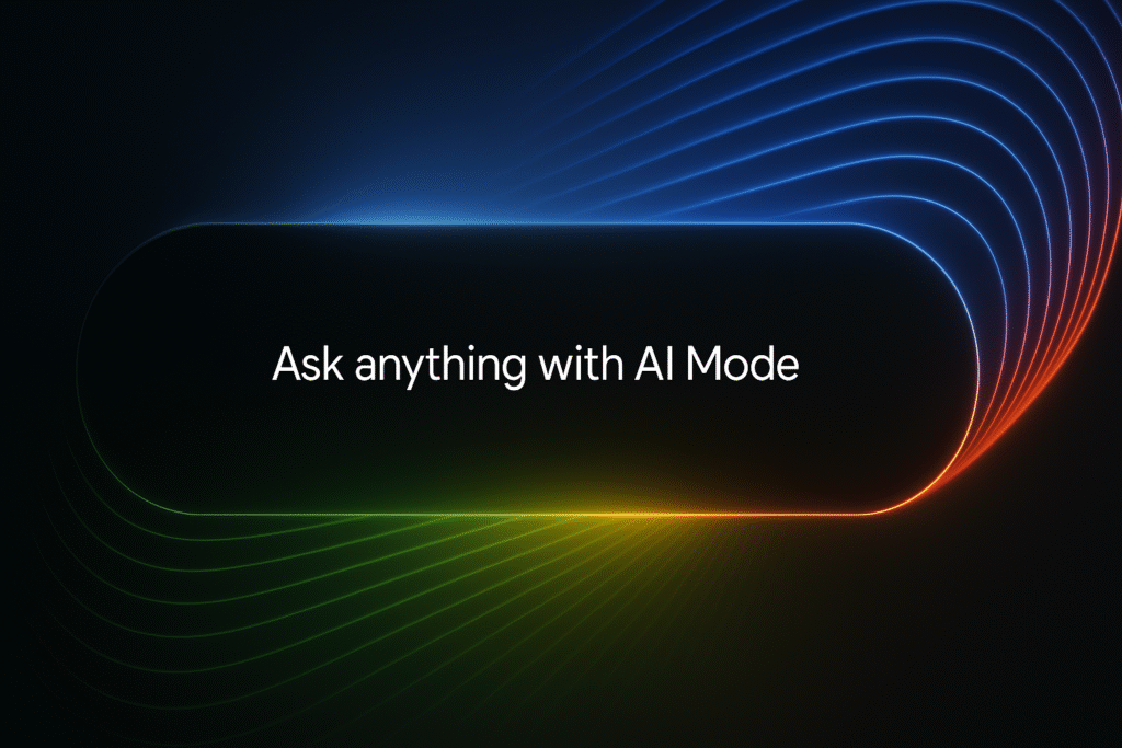 AI Mode interface with glowing neon lines for smart search queries