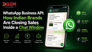WhatsApp Business API marketing banner showing how Indian brands increase sales through chat-based commerce. Features a smartphone displaying automated WhatsApp conversations, cart recovery messages, product recommendations, order confirmations, and customer engagement workflows. Highlights key benefits including 98% open rates, 45–60% conversion rates, 615M+ WhatsApp users in India, low-cost marketing at ₹0.88 per message, higher ROI, automation, customer engagement, lead generation, conversational marketing, eCommerce automation, and WhatsApp marketing solutions for businesses in India.